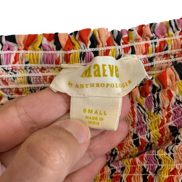 Maeve Retro Orange and Red Smocked Sleeveless Sweetheart Top - Picture 8 of 8